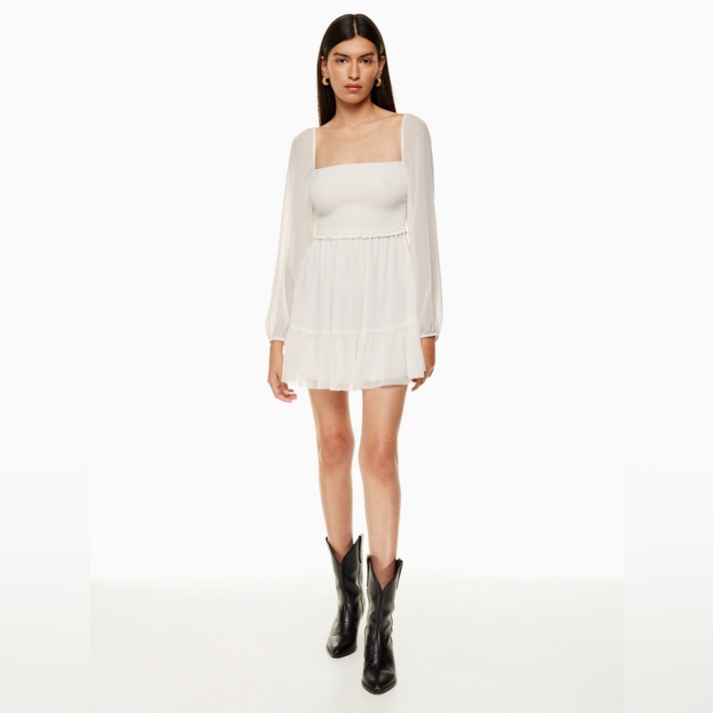 Aritzia Wilfred Tempest Smocked Chiffon Mini Dress MEDIUM milkmaid Cottagecore - Picture 1 of 12